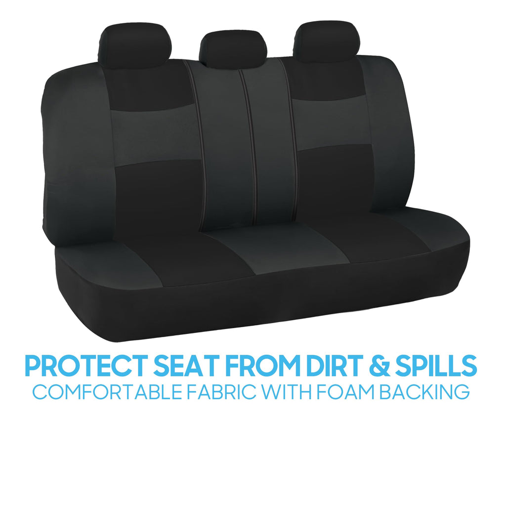 BDK PolyPro Car Seat Covers Full Set in Charcoal on Black – Front and Rear Split Bench for Cars, Easy to Install Cover Set, Accessories Auto Trucks Van SUV