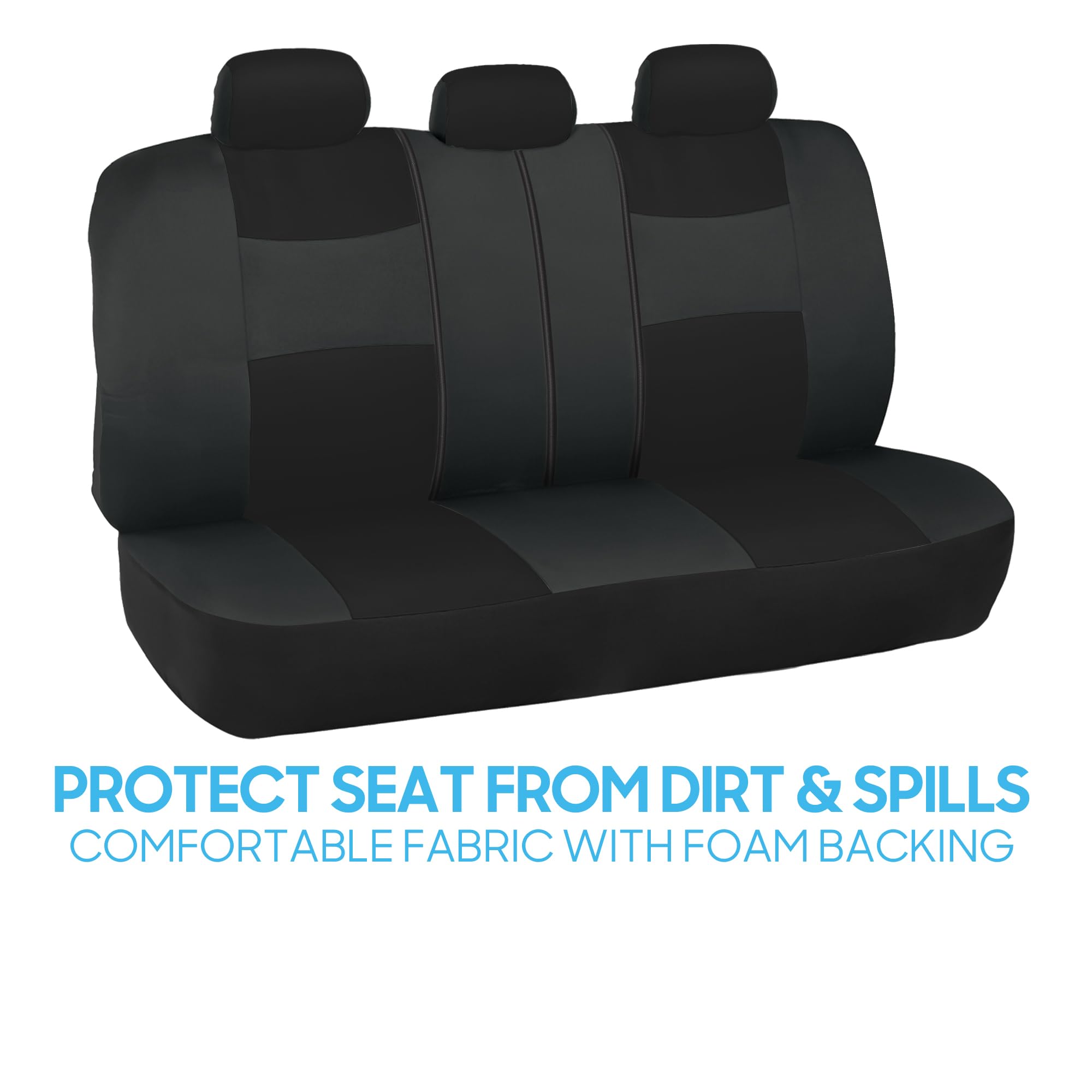 BDK PolyPro Car Seat Covers Full Set in Charcoal on Black – Front and Rear Split Bench for Cars, Easy to Install Cover Set, Accessories Auto Trucks Van SUV