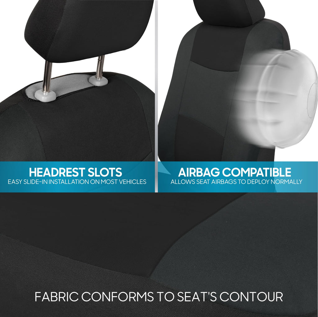 BDK PolyPro Car Seat Covers Full Set in Charcoal on Black – Front and Rear Split Bench for Cars, Easy to Install Cover Set, Accessories Auto Trucks Van SUV