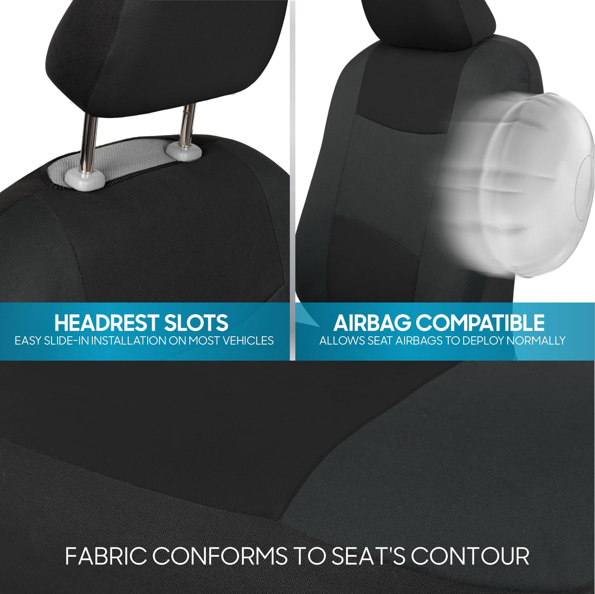 BDK PolyPro Car Seat Covers Full Set in Charcoal on Black – Front and Rear Split Bench for Cars, Easy to Install Cover Set, Accessories Auto Trucks Van SUV