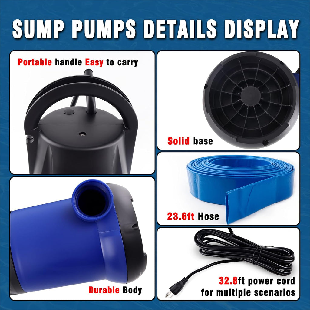 1.2HP Submersible Water Pump, 4000GPH Water Pump for Clean Water