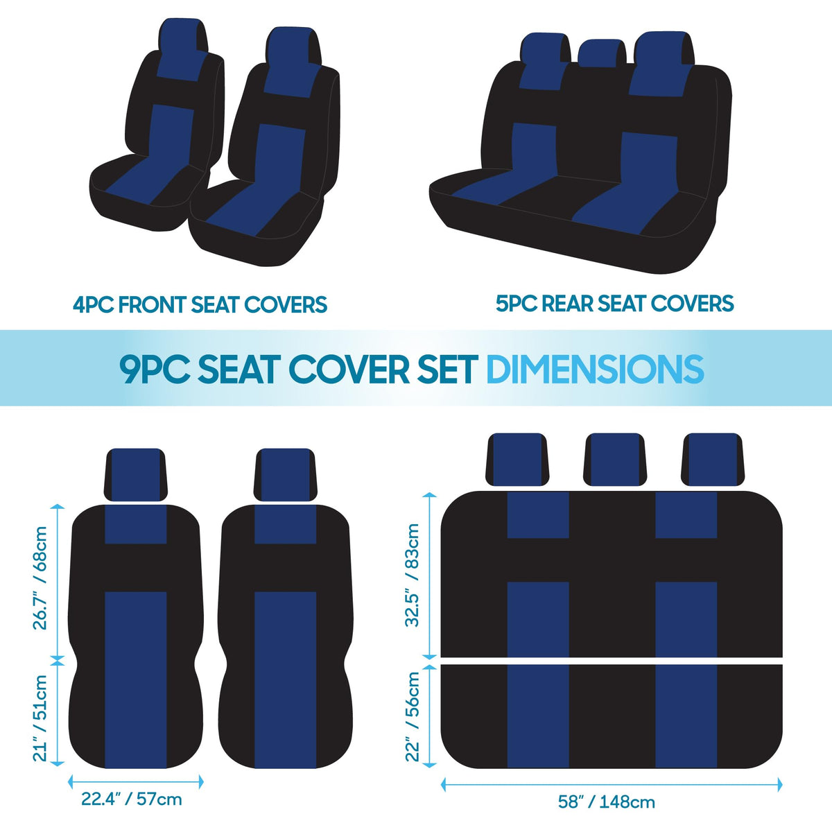 BDK PolyPro Car Seat Covers Full Set in Charcoal on Black – Front and Rear Split Bench for Cars, Easy to Install Cover Set, Accessories Auto Trucks Van SUV