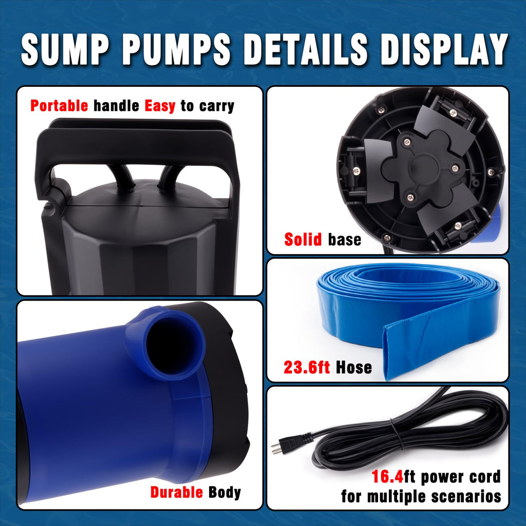 1.2HP Submersible Water Pump, 4000GPH Water Pump for Clean Water