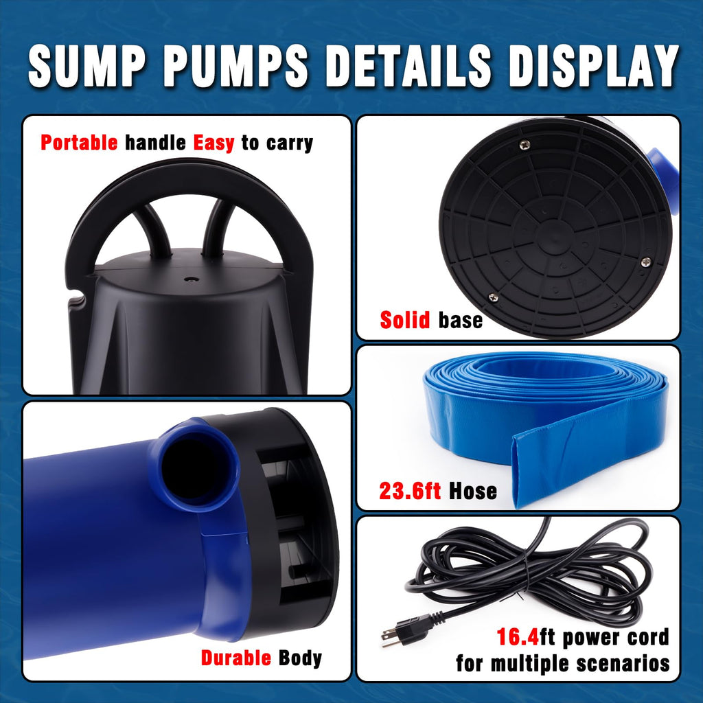 1.2HP Submersible Water Pump, 4000GPH Water Pump for Clean Water