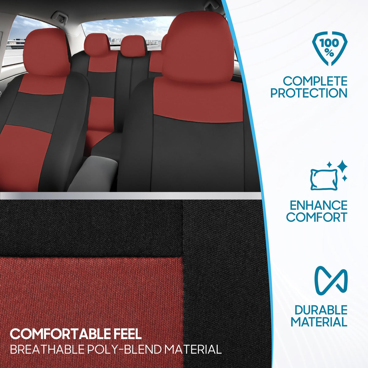 BDK PolyPro Car Seat Covers Full Set in Charcoal on Black – Front and Rear Split Bench for Cars, Easy to Install Cover Set, Accessories Auto Trucks Van SUV