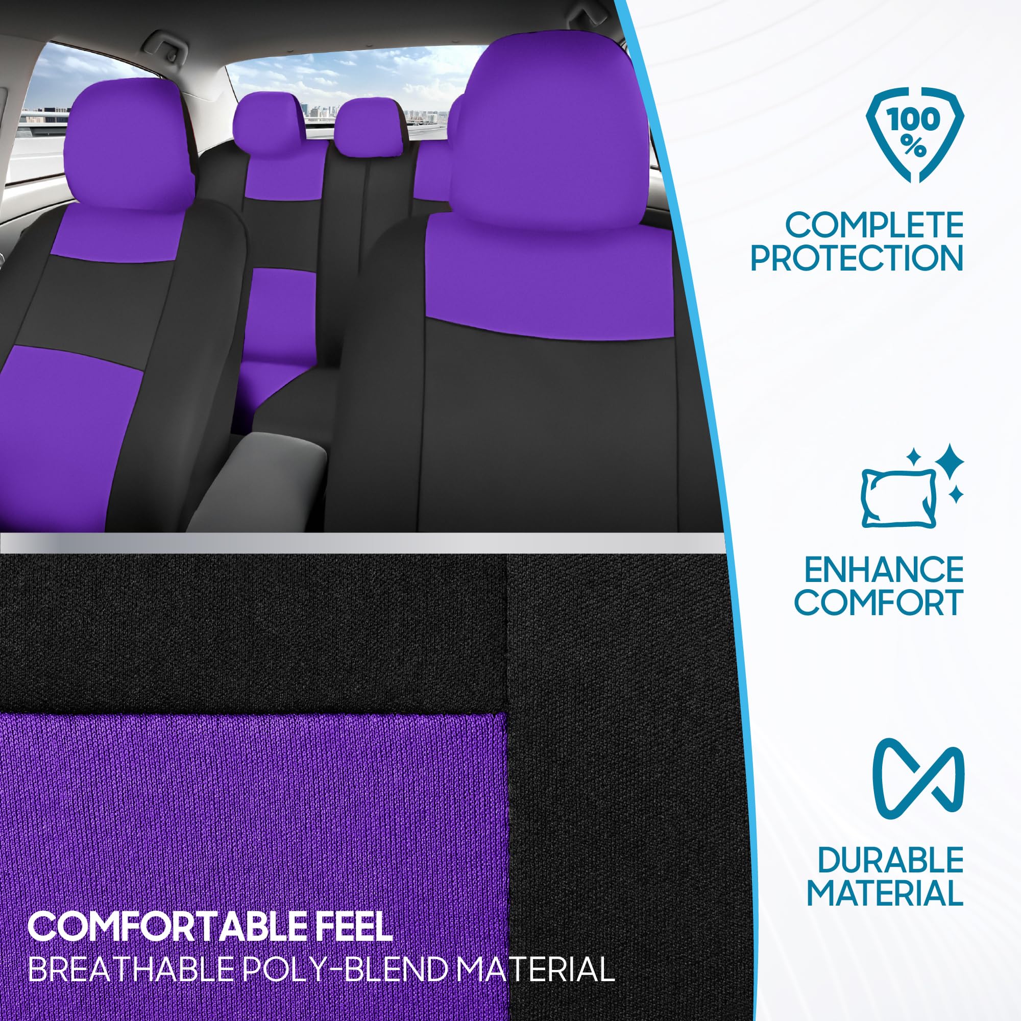 BDK PolyPro Car Seat Covers Full Set in Charcoal on Black – Front and Rear Split Bench for Cars, Easy to Install Cover Set, Accessories Auto Trucks Van SUV