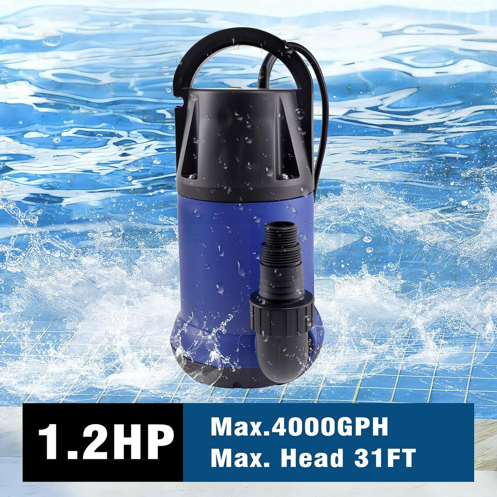 1.2HP Submersible Water Pump, 4000GPH Water Pump for Clean Water