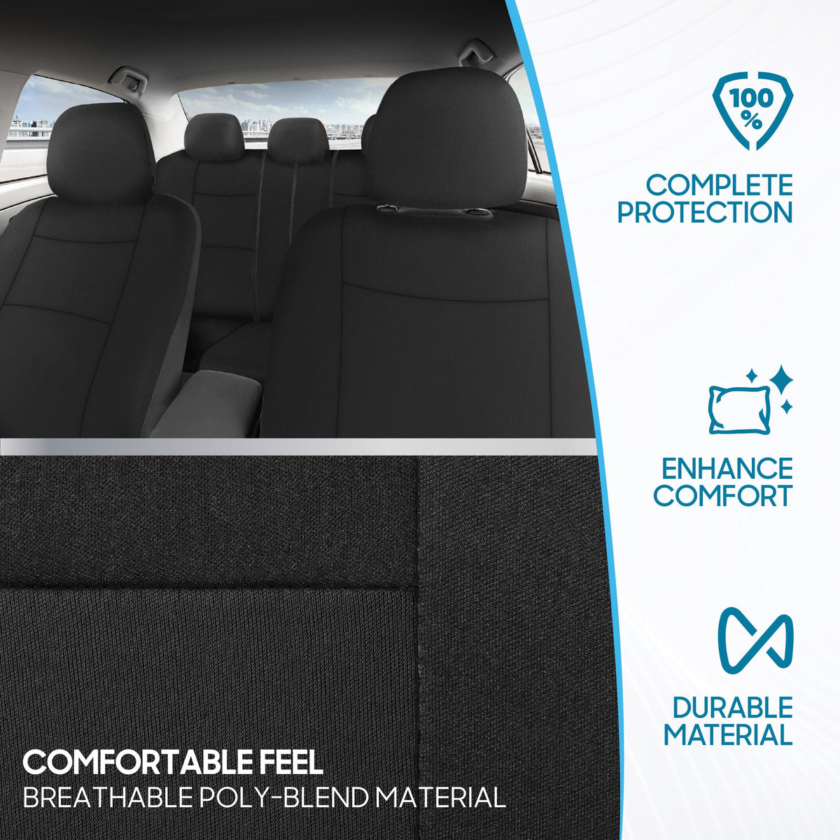 BDK PolyPro Car Seat Covers Full Set in Charcoal on Black – Front and Rear Split Bench for Cars, Easy to Install Cover Set, Accessories Auto Trucks Van SUV