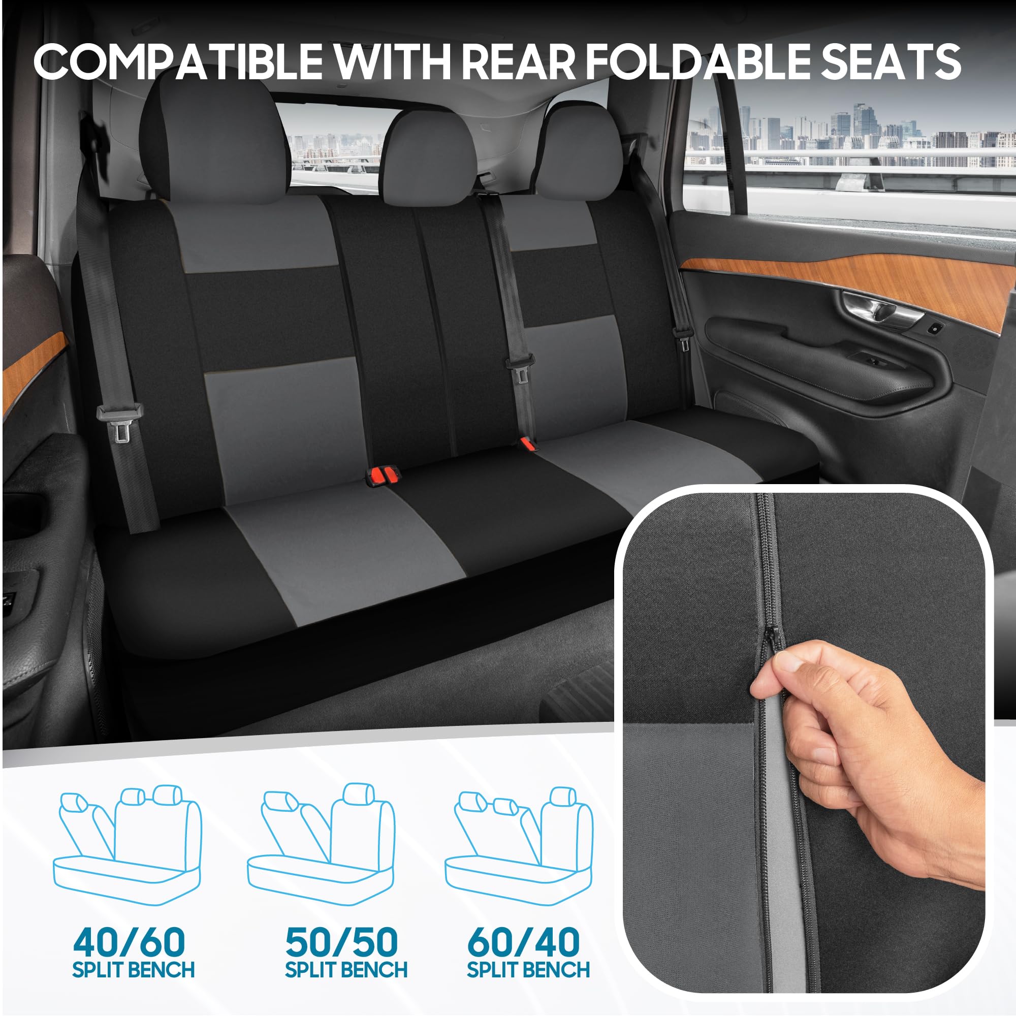 BDK PolyPro Car Seat Covers Full Set in Charcoal on Black – Front and Rear Split Bench for Cars, Easy to Install Cover Set, Accessories Auto Trucks Van SUV