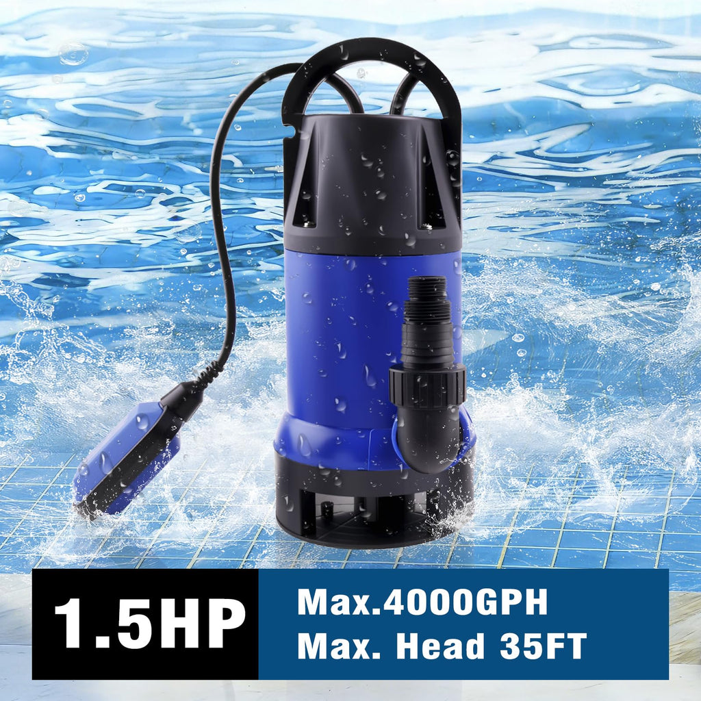 1.2HP Submersible Water Pump, 4000GPH Water Pump for Clean Water