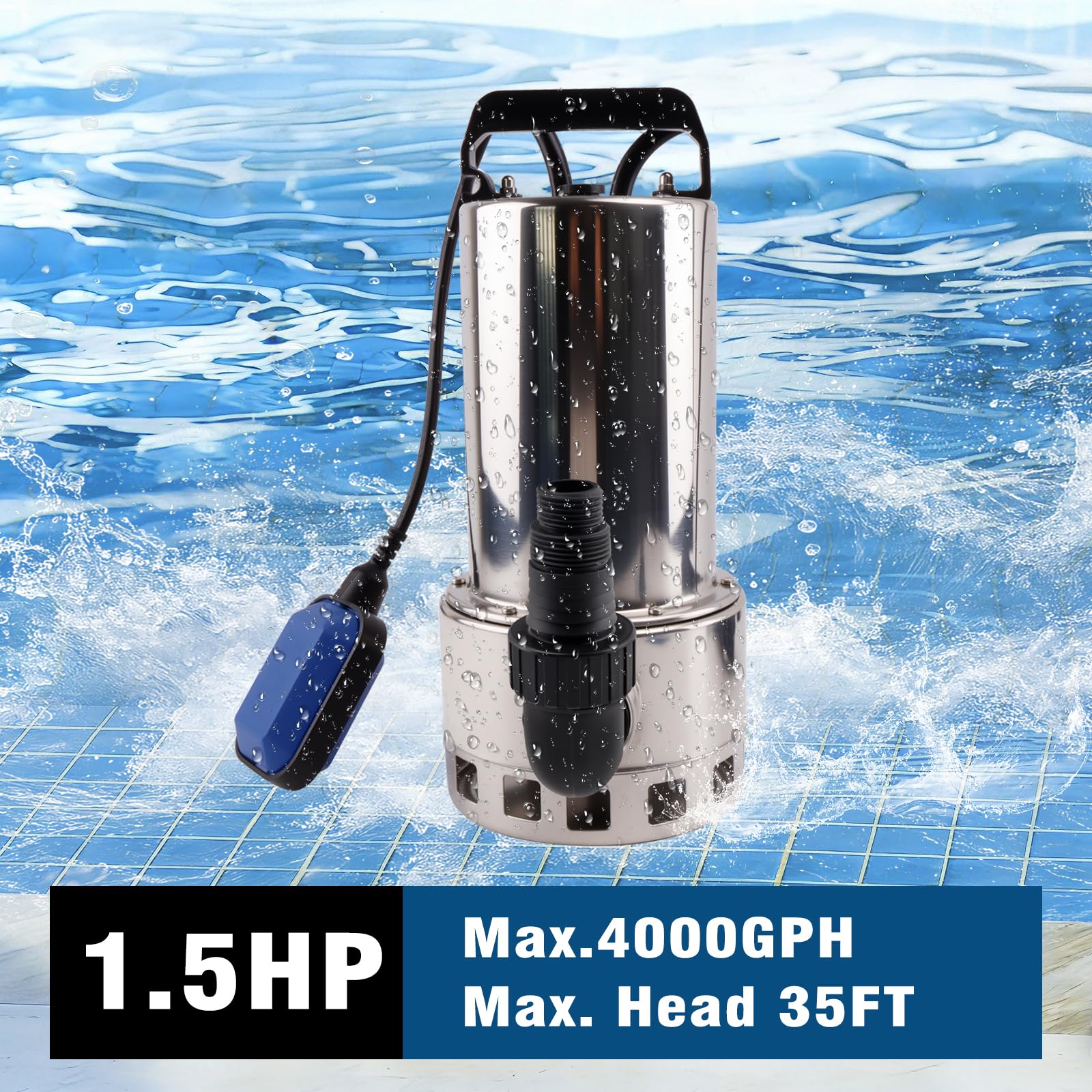 1.2HP Submersible Water Pump, 4000GPH Water Pump for Clean Water