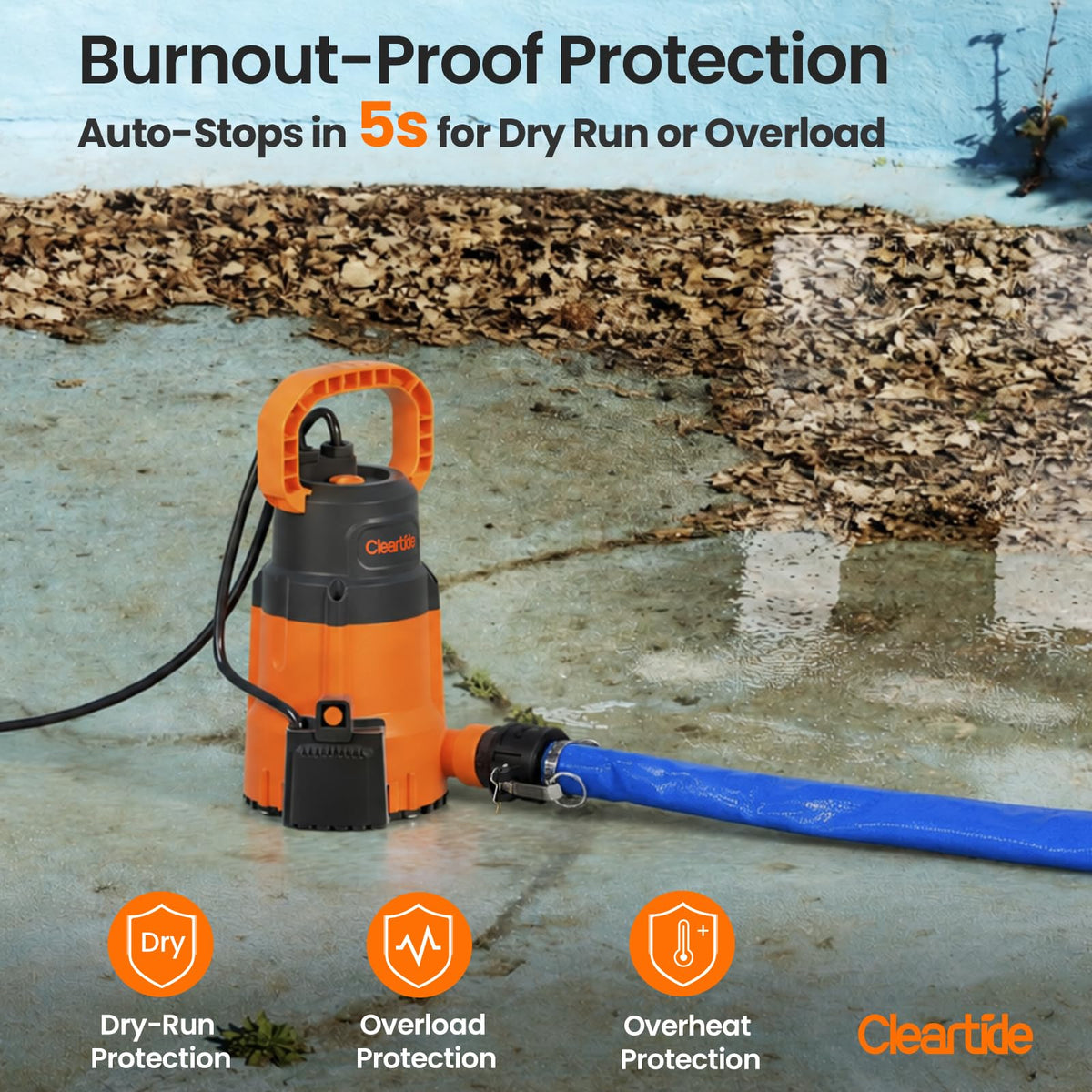 Cleartide 1/3 HP Submersible Utility Pump, 2790 GPH High Flow, Portable Sump Pump with Auto Water Sensor, Ideal for Pool, Flooded Basement, Hot Tub, Pond and Garden Draining