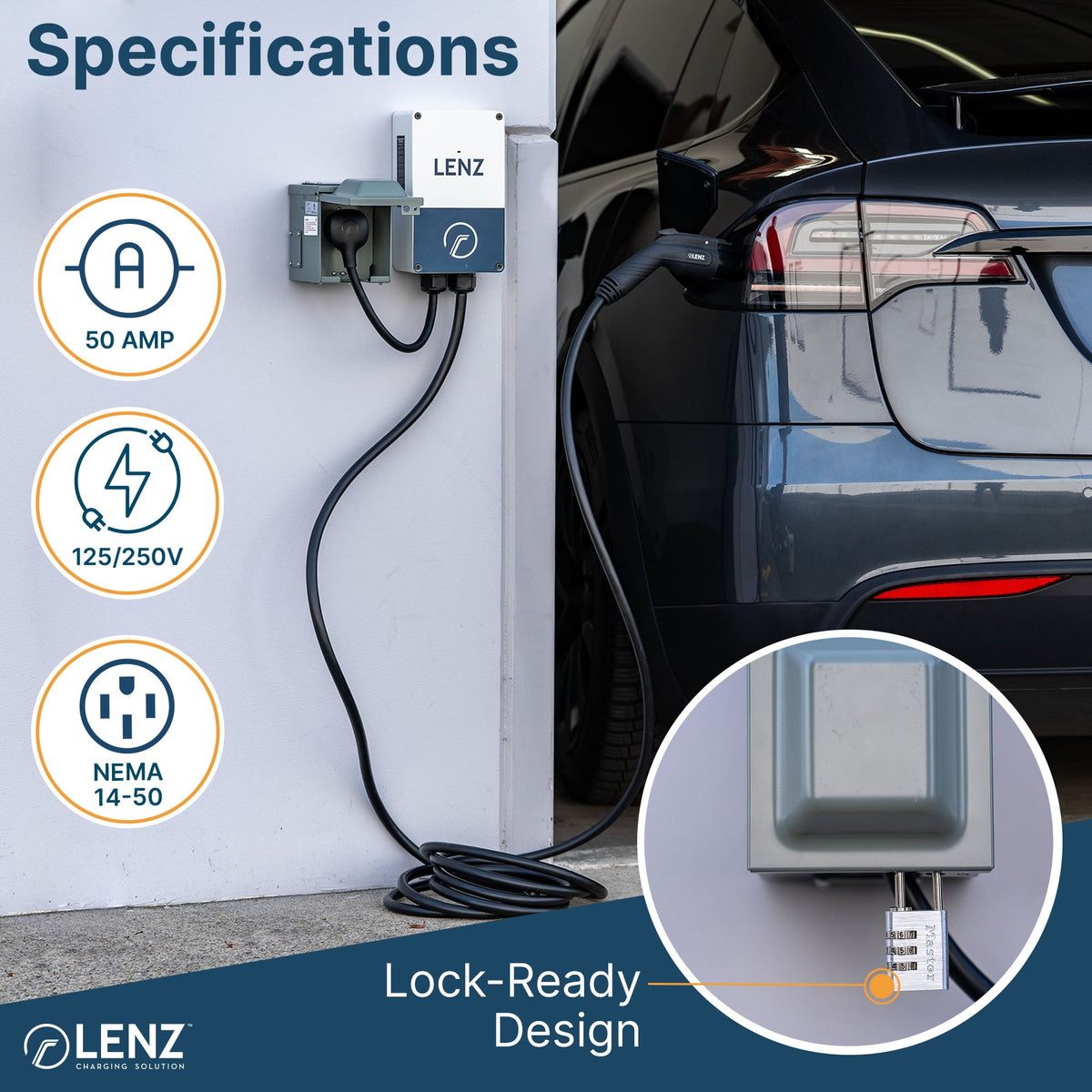 Heavy Duty 50A 14-50R Outlet (for continuous use) with Weatherproof Receptacle Box Bundle: LENZ Heavy Duty 50 Amp 14-50R UL-Compliant Receptacle Outlet + Weatherproof Lockable Receptacle Box + HD Coverplate