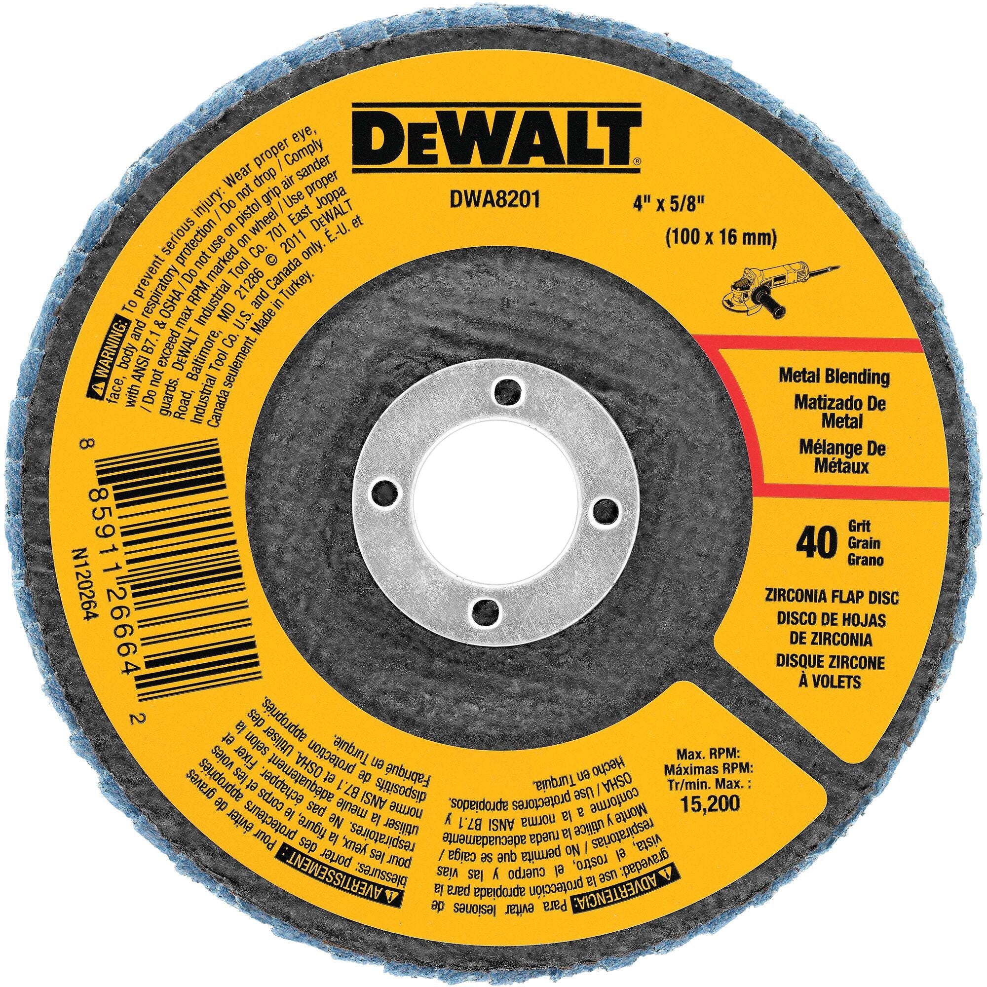 DeWalt DWA8207 60 Grit Zirconia T29 Flap, 4-1/2-Inch X 7/8-Inch