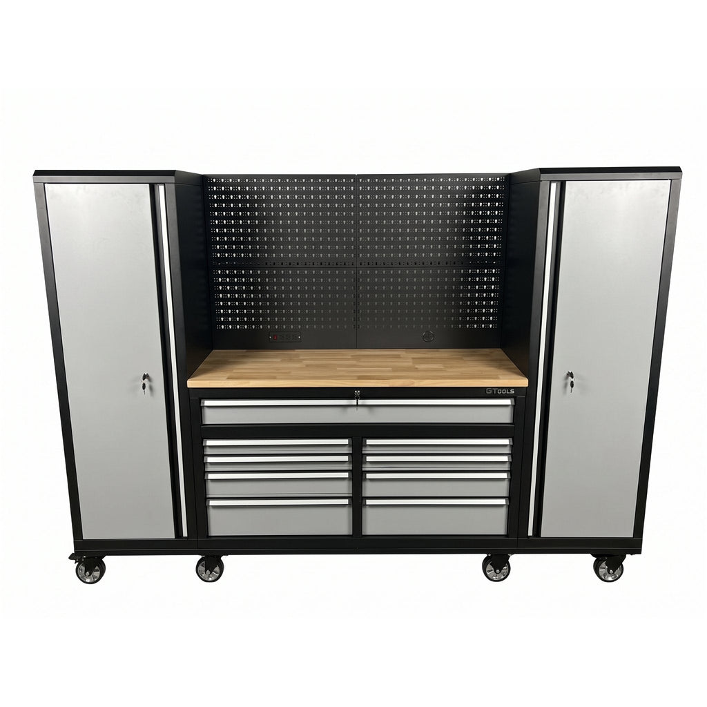 OCTOBER 100" Rolling Tool Chest Workstation with Bench Top & Side Cabinets