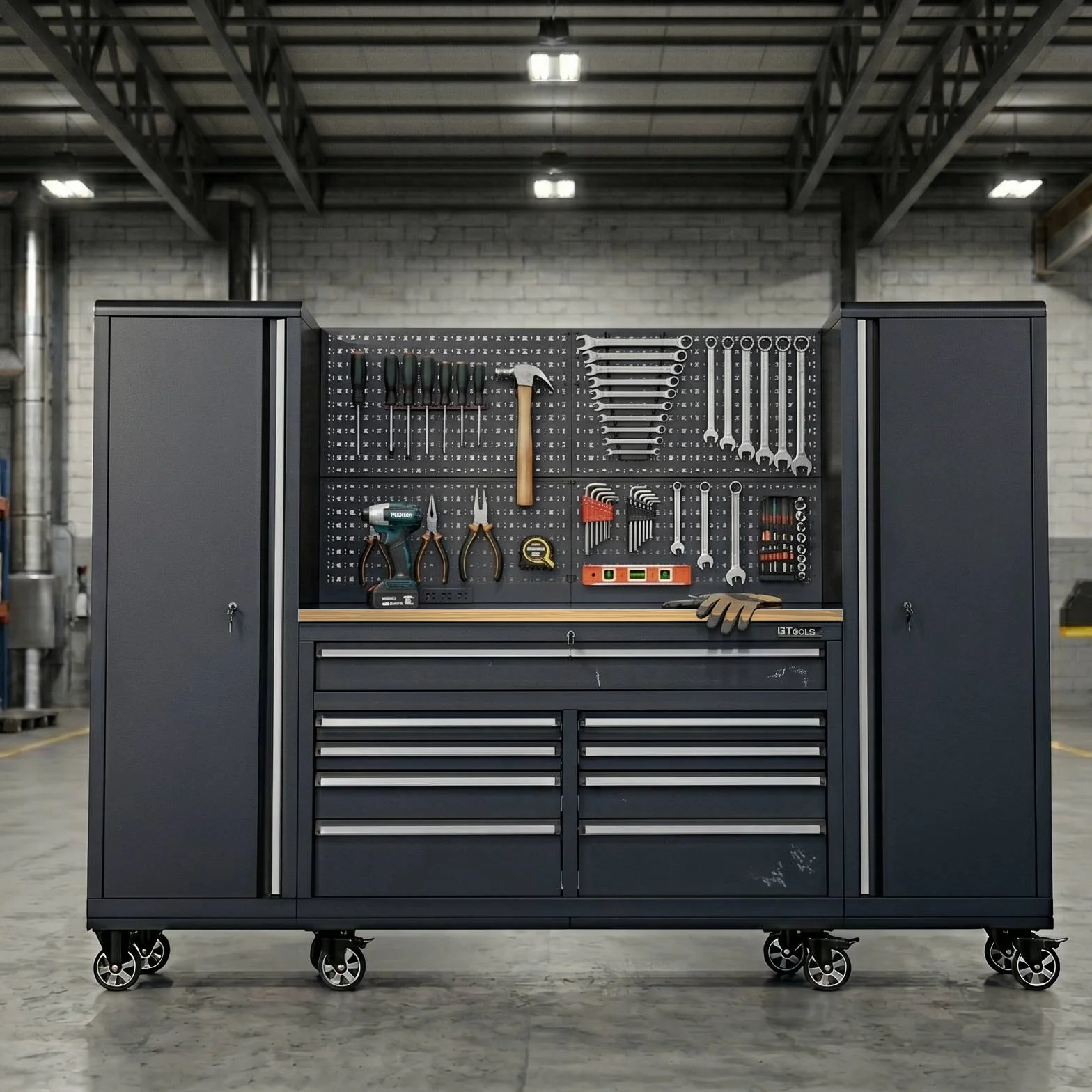 OCTOBER 100" Rolling Tool Chest Workstation with Bench Top & Side Cabinets