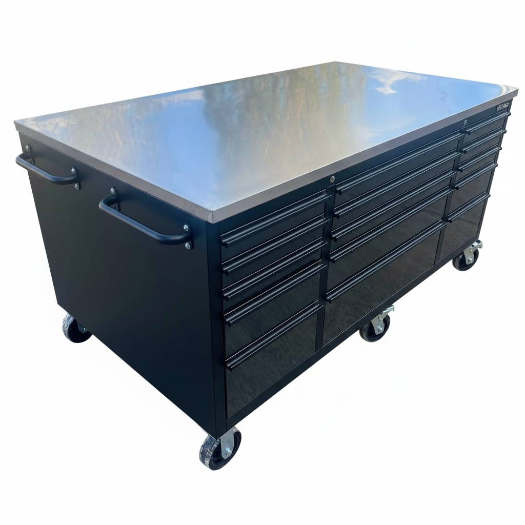 OCTOBER Large Steel 71x39" Garage Island Workbench – Stainless Steel Top
