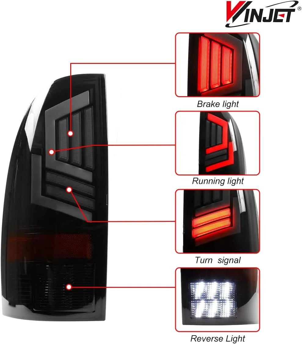 1 Pair LED Tail Lights for 2005-2015 Toyota Tacoma,Sequential Turn Signal Rear Lights,Black Matte & Smoked Lens