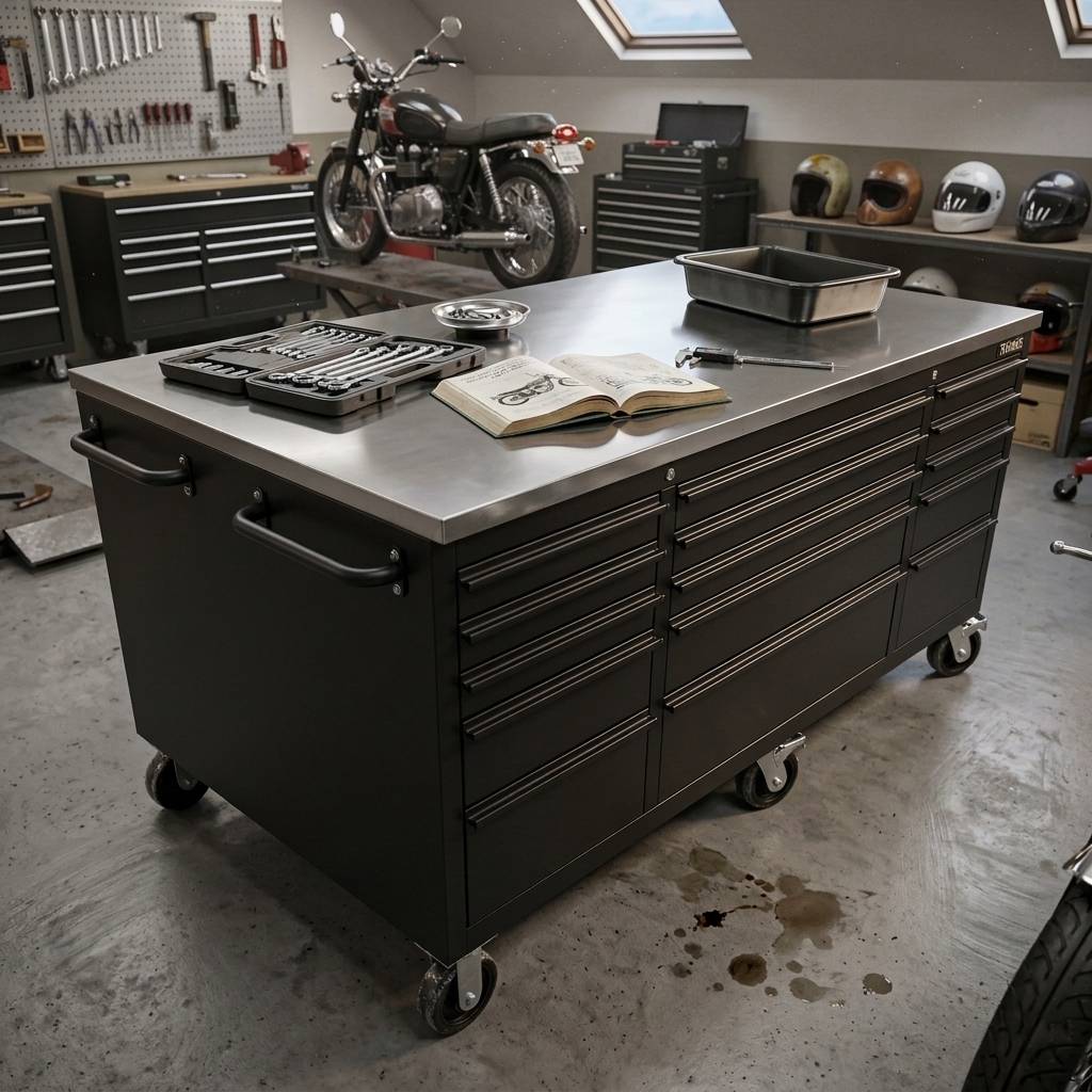 OCTOBER Large Steel 71x39" Garage Island Workbench – Stainless Steel Top