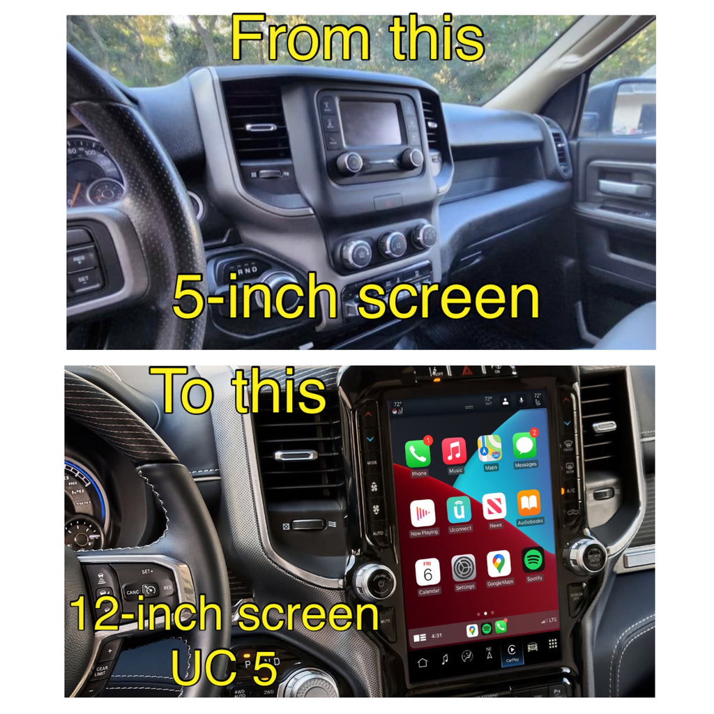 2019-2024 RAM 1500 UBQ Uconnect 5 Upgrade kit with 12-inch Touchscreen including Wireless Apple CarPlay / Android Auto