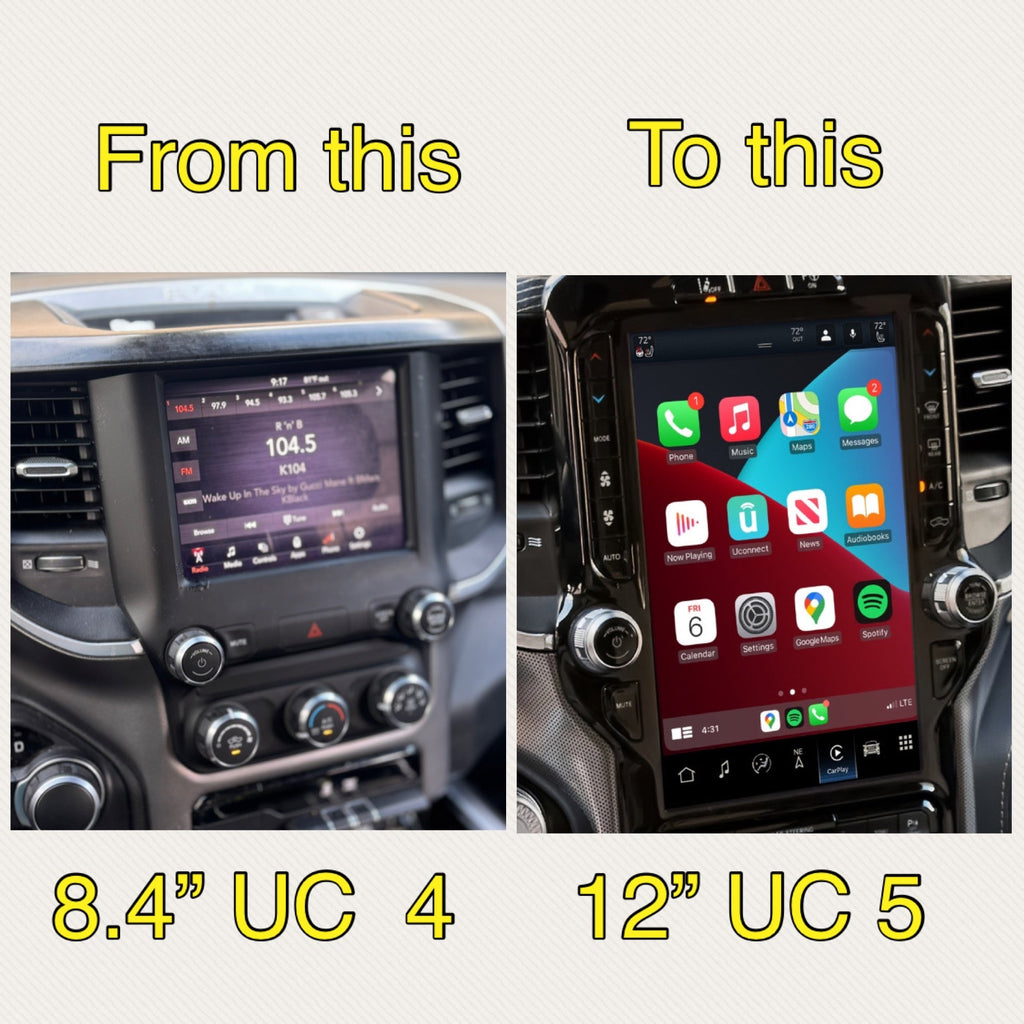 2019–2024 Ram 2500/3500 Uconnect 5 12-Inch Screen Upgrade Kit UBQ – Wireless Apple CarPlay & Android Auto